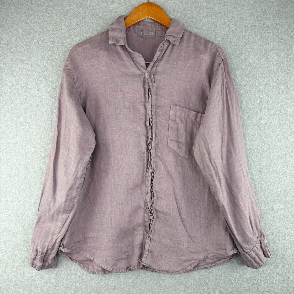 CP Shades Lavender Button Down 100% Linen Shirt Boho Lagenlook Lightweight Sz S